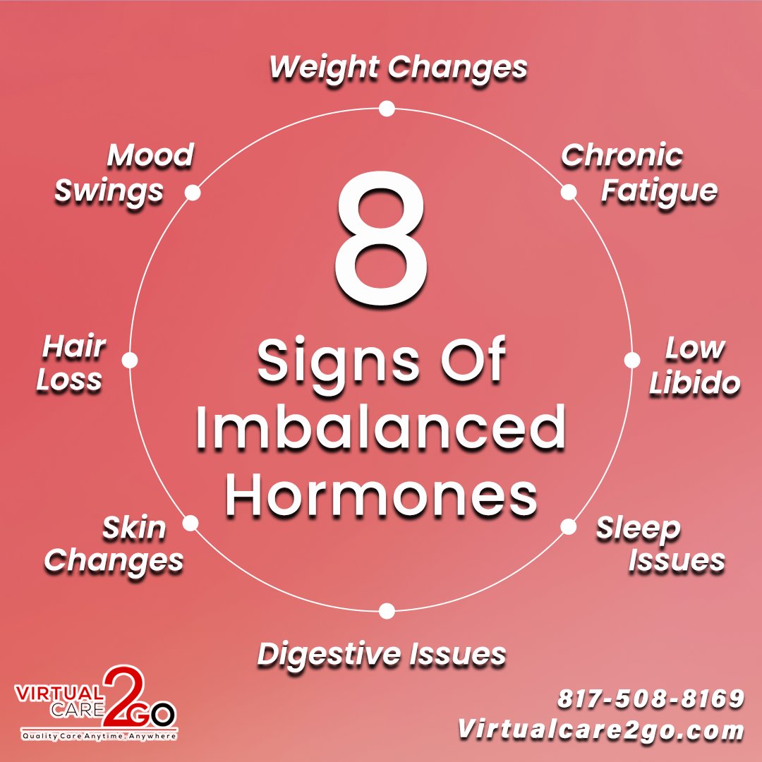 VirtualCare2go's tweet photo. Weight changes, chronic fatigue, mood swings, sleep issues, hair loss, &amp; low libido may be signs of #hormonalimbalance. 

#VirtualCare2Go offers #telehealthvisits &amp; lab testing referrals to help patients better understand hormone-related concerns. 

#HormoneHealth #VirtualCare https://t.co/O0Ycl3IRKt