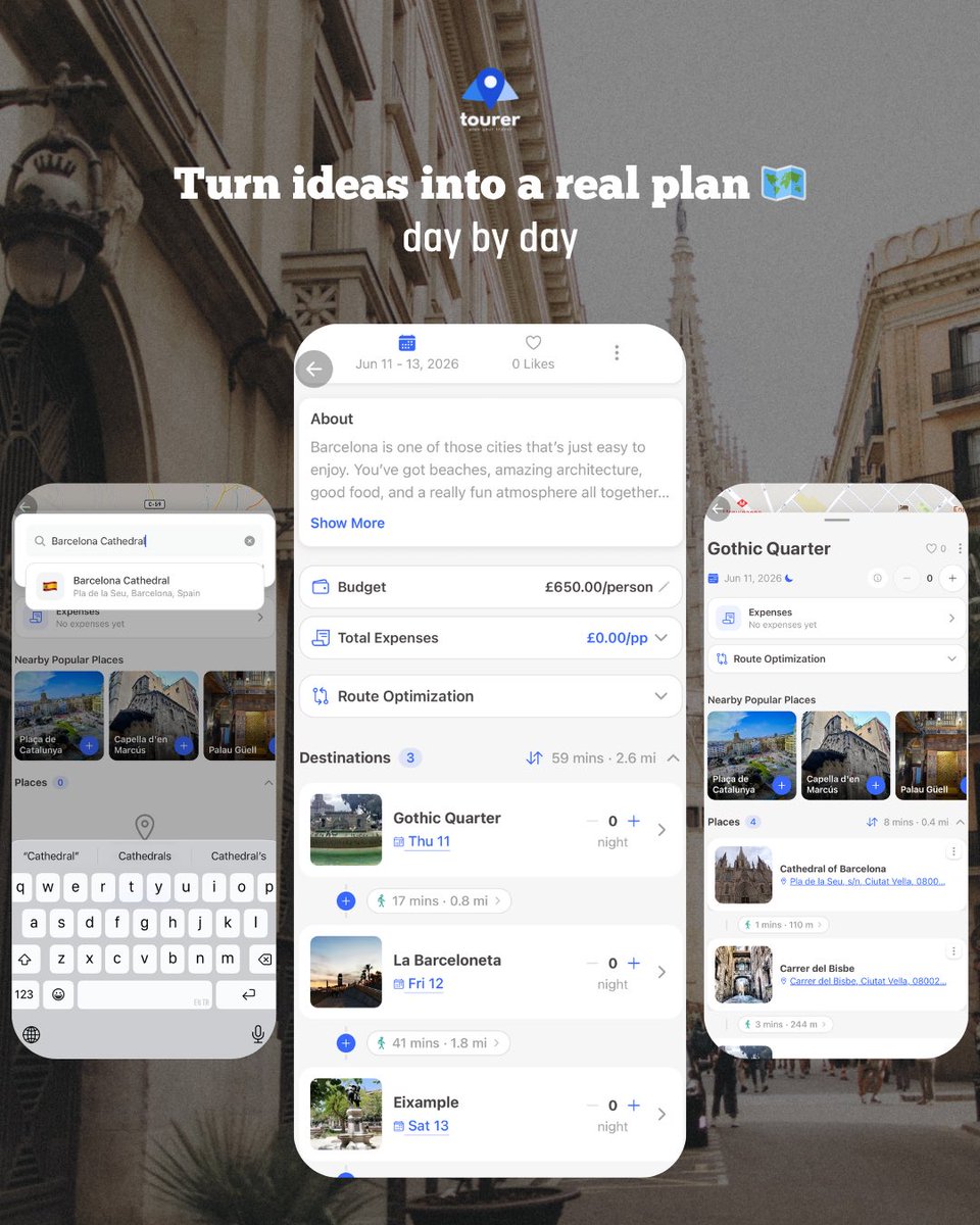 tourer_app's tweet photo. A good trip starts before the flight ✈️

Choose your destination, save places, build your route and plan everything together with your trip mates 👥

Travel feels better when everything is organized 🌍 https://t.co/wz7VtFokD7