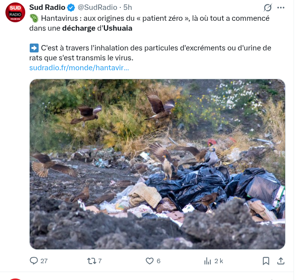 BriceLeBorgne's tweet photo. Depuis plusieurs jours, les discussions sur l'origine de l'hantavirus à bord de la croisière de l'Hondius portent sur une décharge d'Ushuaia : à en croire bon nombre de médias, c'est là que Leo Schilperoord aurait été contaminé. 
Voici pourquoi c'est une hypothèse (très) fragile. https://t.co/t5n5uHhhba