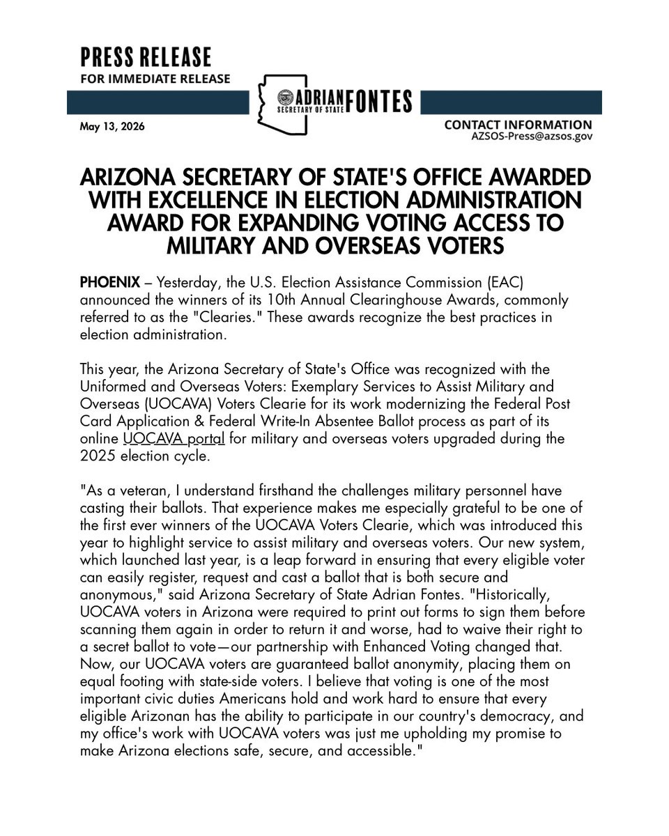 Arizona Secretary of State tweet media