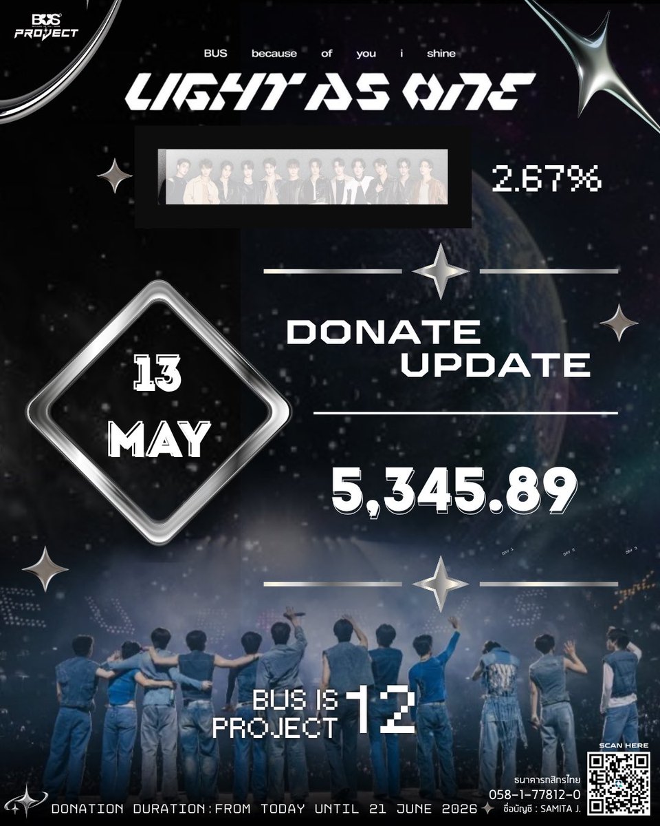 ProjectsForBUS's tweet photo. [🪐✨] —• 𝘽𝙐𝙎 𝟮𝙣𝙙 𝘾𝙊𝙉𝘾𝙀𝙍𝙏

— DONATION UPDATE 📁 、

(📥)  5,345.89 THB (2.67%)

💸ช่องทางในการโดเนท 
ธ.กสิกรไทย 
058-1-77812-0  (SAMITA J.)

#BUSis12_project 
#BUSbecauseofyouishine https://t.co/lhTajmqakP