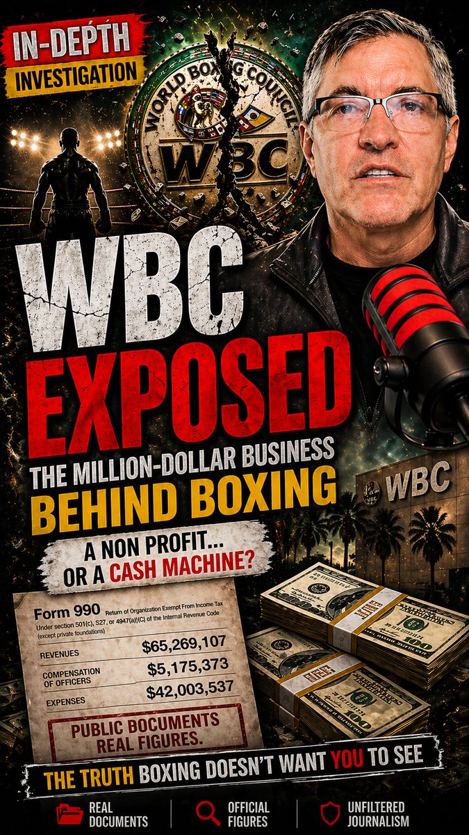 CelisDeportes's tweet photo. Where does all the money the WBC charges fighters actually go? 
After months reviewing public documents, IRS Form 990 filings and official interviews…
What we found raises serious questions.
WBC EXPOSED.
Friday 8:00 EST on YouTube - Celis Ringside. https://t.co/cmSYtg9ont