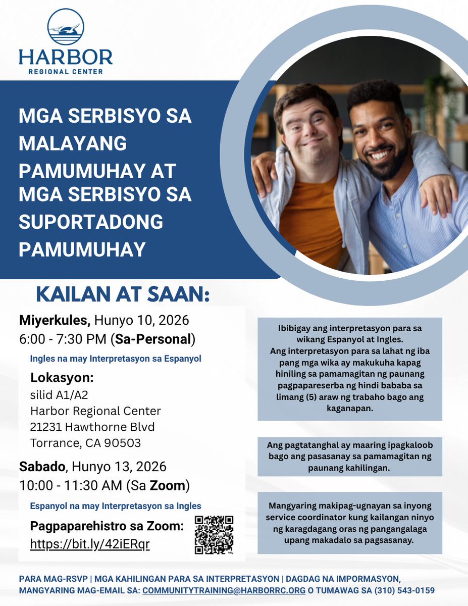 HarborRC's tweet photo. Join Harbor's "Independent Living &amp; Supported Living Services" workshop. Harbor staff will be presenting and answering your questions. Please see flyer for registration information. https://t.co/L0lxArErHh