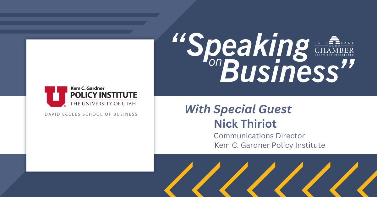 saltlakechamber's tweet photo. By bridging the gap between data and action, @KemGardnerInst helps businesses, government agencies, legislators and other key stakeholders address important issues and challenges and help them make informed decisions.

Communications Director Nick Thiriot joins us with more on #SpeakingonBusiness: https://t.co/lFpxLf6wQb
#Data #Insights