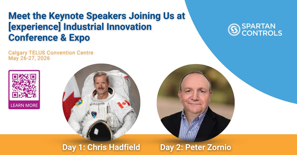 SpartanControls's tweet photo. We’re excited to hear from our keynote speakers. Day 1 Chris Hadfield, sharing lessons on leadership &amp; performance under pressure. Day 2 with Peter Zornio, CTO of Emerson, offering insight into the future of industrial automation. Join us May 26–27. https://t.co/hZ9gGrtyAU