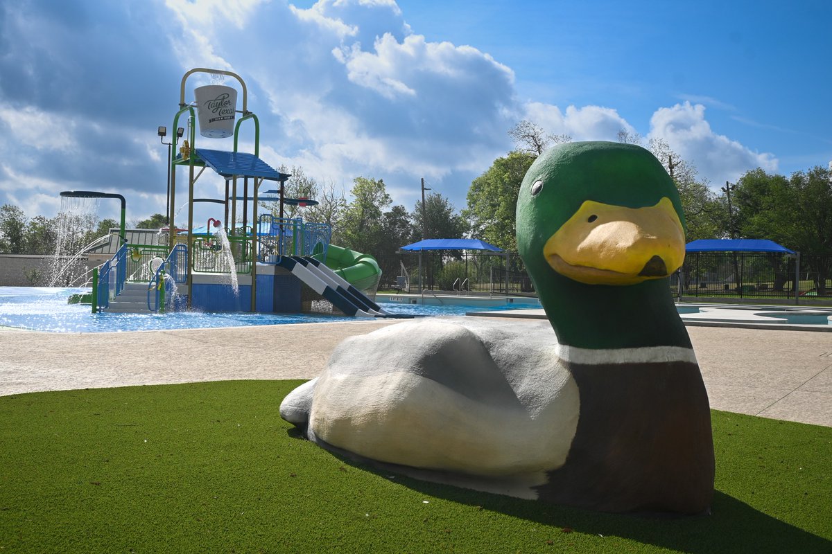 VisitTaylorTX's tweet photo. BIG NEWS! 🌊 The Doris Roznovak Aquatic Center ribbon cutting is Saturday, May 23, at 10 AM in Murphy Park! ✂️ Come for the ceremony, stay for the lazy river, slides, &amp; playscape when the pool opens at noon. 🏊‍♂️☀️

🔗 https://t.co/UpGboGnTyD 
#TaylorMadeTexas https://t.co/jrCWpA32fI
