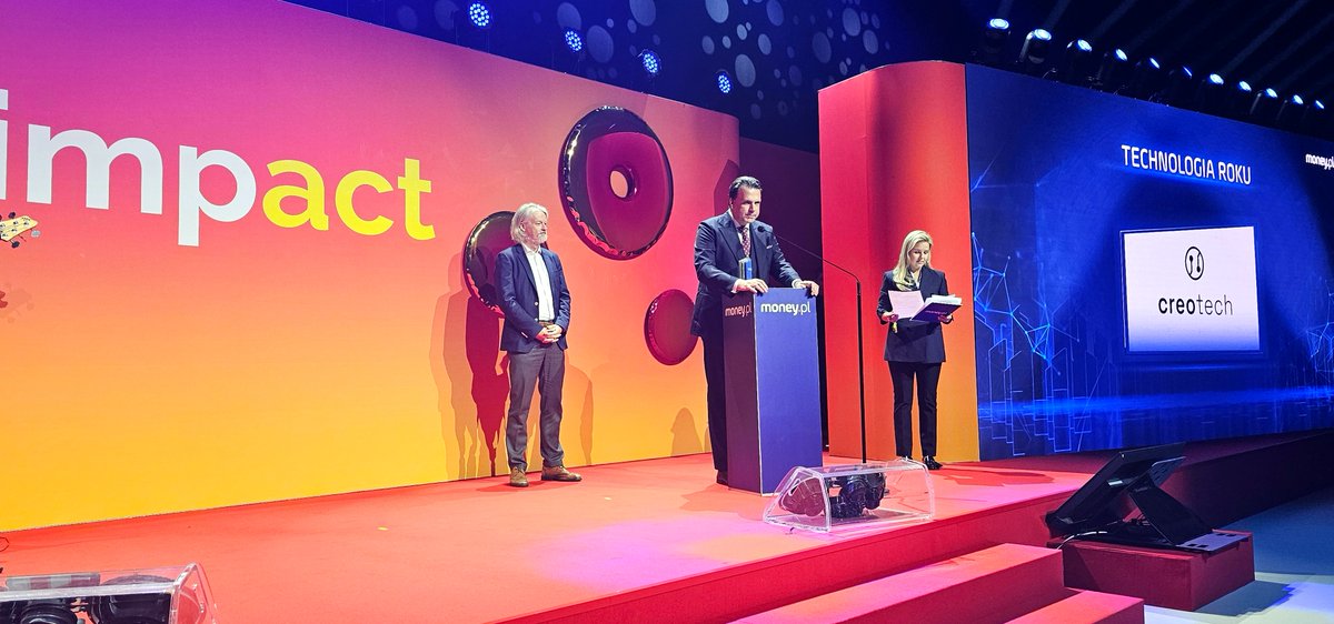 CreotechSa's tweet photo. 🚀 Creotech Instruments z nagrodą Technologia Roku!
Wyróżnienie https://t.co/uIYEpS9jhg odebrał Grzegorz Brona, CEO #Creotech. Gala odbyła się podczas @ImpactCEE 2026 i została poprzedzona rozmową z udziałem Sławosza Uznańskiego-Wiśniewskiego.
#CRI #MoneyPL #Impact26 #PolishSpace https://t.co/riOWs39vbz