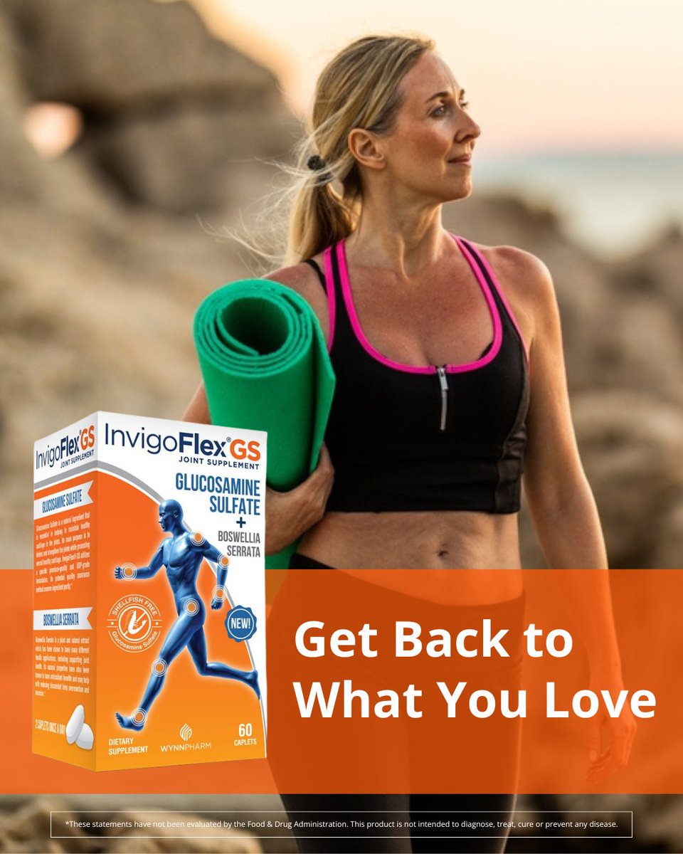 InvigoFlex's tweet photo. Get back to what you love 💪
InvigoFlex® GS supports joint function &amp; mobility with Glucosamine Sulfate + Boswellia.

Stay active. Keep moving.

#JointSupport #InvigoFlex #Mobility https://t.co/osUFz9VLBK