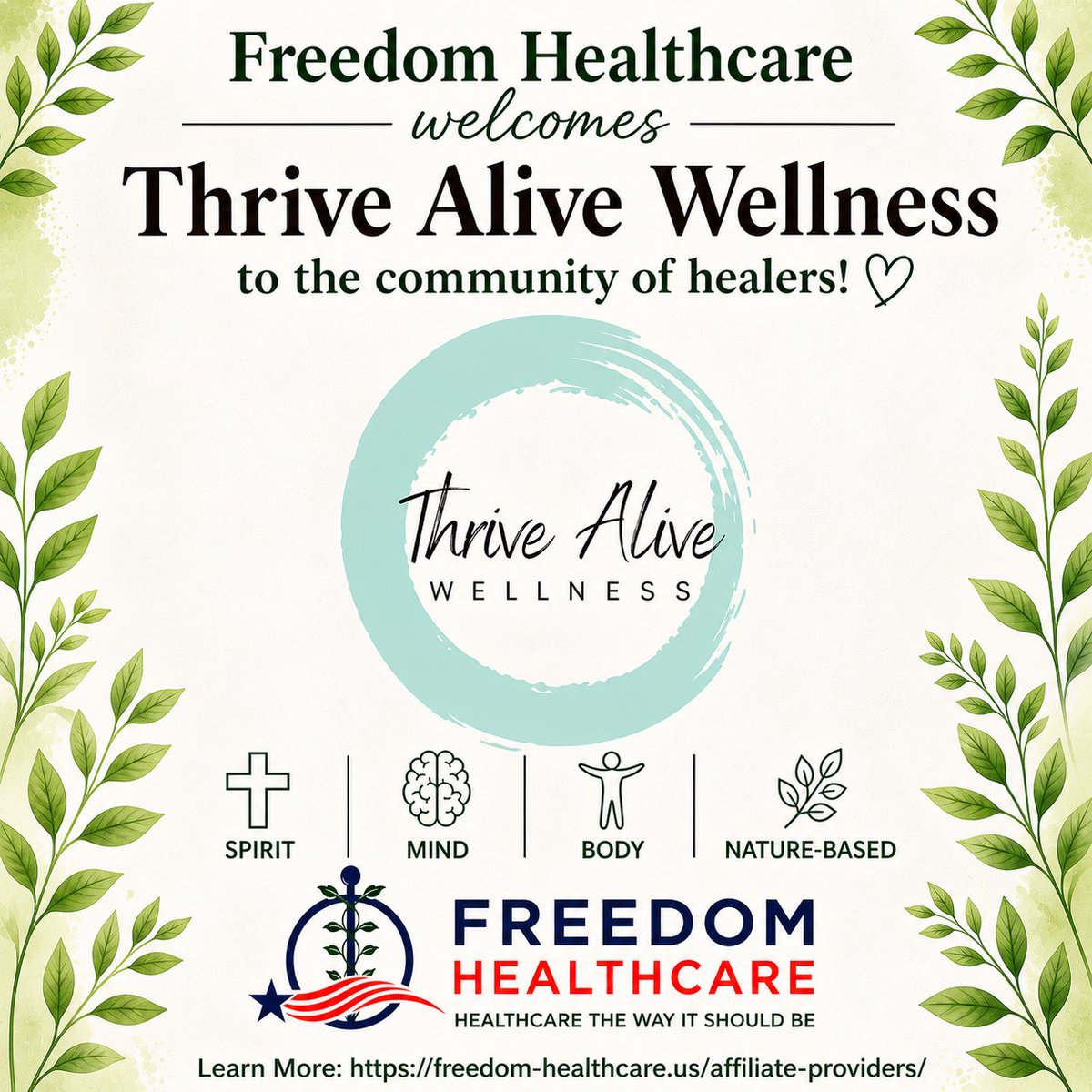 FreedomHealthAZ's tweet photo. Welcome Thrive Alive Wellness to the Freedom Healthcare family! 🌿

If you are a holistically focused provider, join the movement of practitioners coming together across the country through Freedom Healthcare!
https://t.co/Xg53AxRS03 https://t.co/XXF8rMwLnw