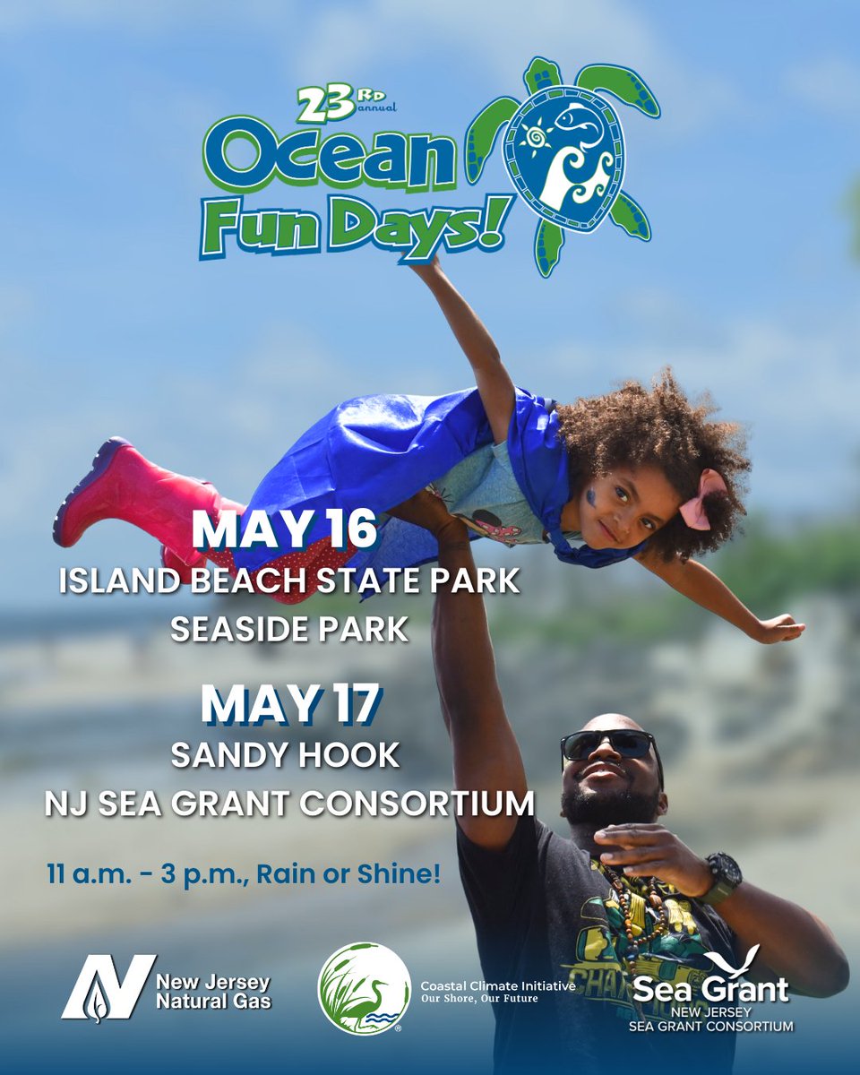 NJNaturalGas's tweet photo. 🌊🐚 The shore is calling – #OceanFunDays returns this weekend! 

Join us and @NJSeaGrant for #FreeFamilyFun on Saturday, May 16 at #IslandBeachStatePark and Sunday, May 17 in #SandyHookNJ. Get ready for fun hands-on activities, a scavenger hunt and more! 🔍 For more information, visit https://t.co/C08A7ZL1aM. #OceanFunDays2026