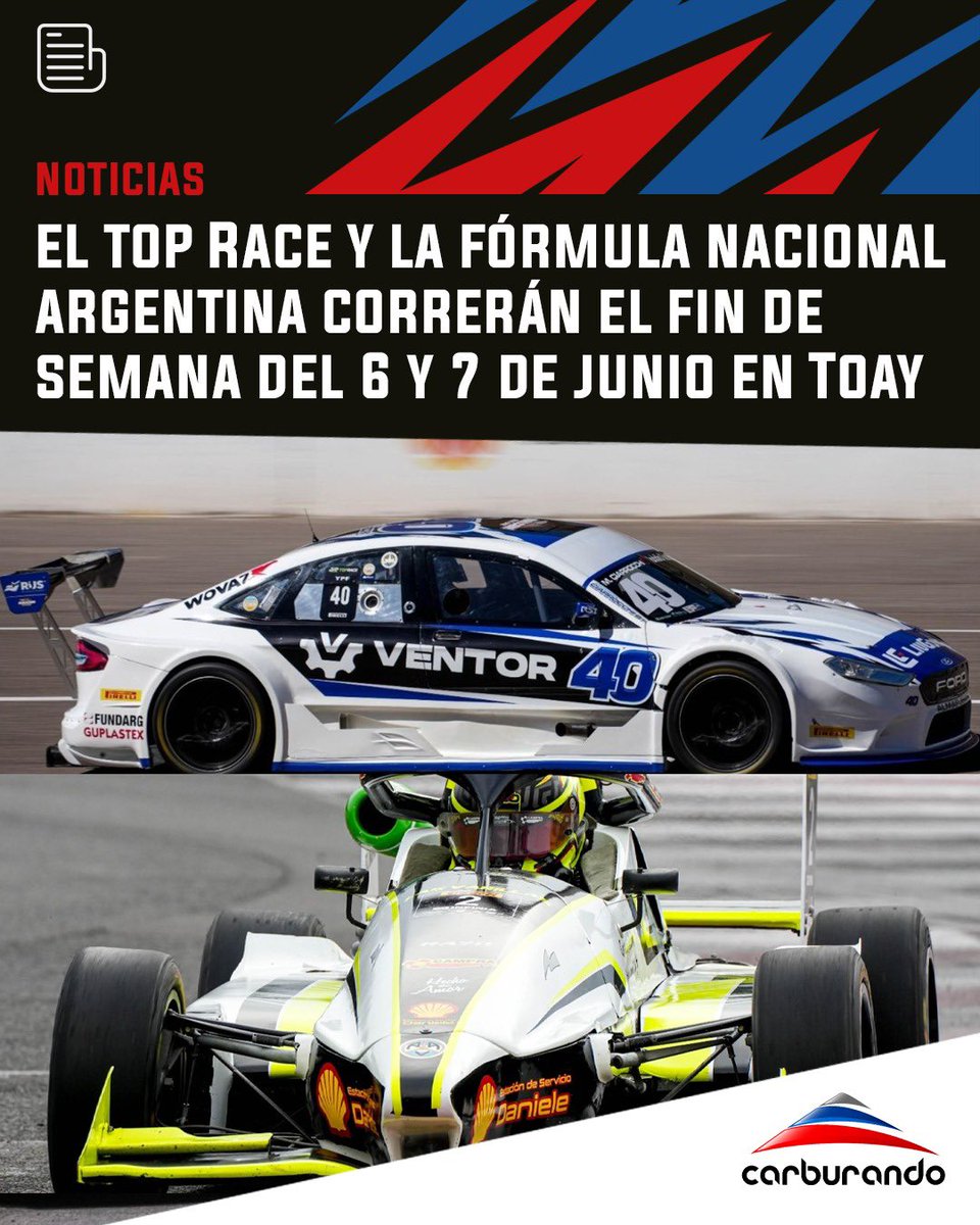 CarburandoTV's tweet photo. 📍 Toay será el escenario del @topraceok y la @F20Oficial el fin de semana del 6 y 7 de junio.
🏁 Esto marcará el regreso del Top Race al Autódromo Provincia de La Pampa luego de 12 años de ausencia.
#TopRace #FNA #Toay https://t.co/xlujhGg8Ej