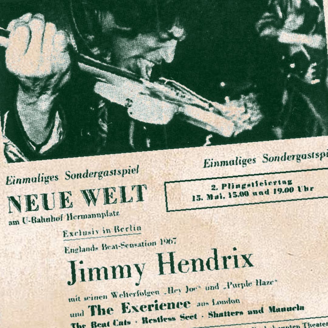 JimiHendrix's tweet photo. The Jimi Hendrix Experience perform two shows -- 3pm and 7pm -- at Berlin's Neue Welt on May 15, 1967. #JimiHendrix #BeatSensation #TheExperience #Berlin https://t.co/6RCHRAJP1w