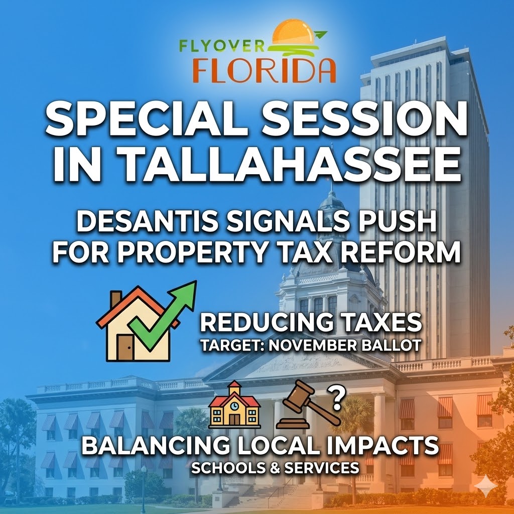 FlyoverFlorida's tweet photo. 🏛️ Back to Tallahassee: Special Session on Property Taxes?

Florida might be heading for a summer showdown! Governor DeSantis has signaled a third special session this July with one major goal: Property Tax Reform. 🏠💰

Here is the breakdown of what’s happening:

    The Goal: Lawmakers are looking at proposals to reduce or even phase out property taxes on homesteaded properties.

    The Deadline: To get a constitutional amendment on the November ballot, the state must act before the August certification deadline.

    The Debate: While the House is pushing for a gradual elimination of certain non-school property taxes, the Senate is moving more cautiously to ensure local schools and essential services aren't left in the lurch.

Senate President Ben Albritton emphasized that any changes need to be "carefully crafted" to avoid unintended consequences for local communities.

What do you think? Is it time for a major overhaul of Florida’s property tax system, or are you worried about how this might impact local schools and infrastructure? 👇

Read more here: https://t.co/AS7t2YPPeL

#FloridaPolitics #PropertyTax #DeSantis #FloridaLegislature #TaxReform #Tallahassee