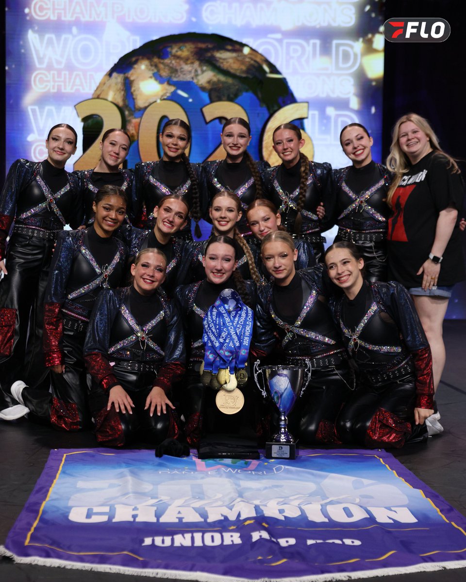 FloDance's tweet photo. Raw reaction to hearing your name called as World Champions 😮👀🌎✨

Dollhouse Dance Factory Black Widow left it all on the floor at #DanceWorlds2026, earning the first-ever Junior Hip Hop world title!

Full album here: https://t.co/qlD2U93vGA https://t.co/ZYeQHN545H