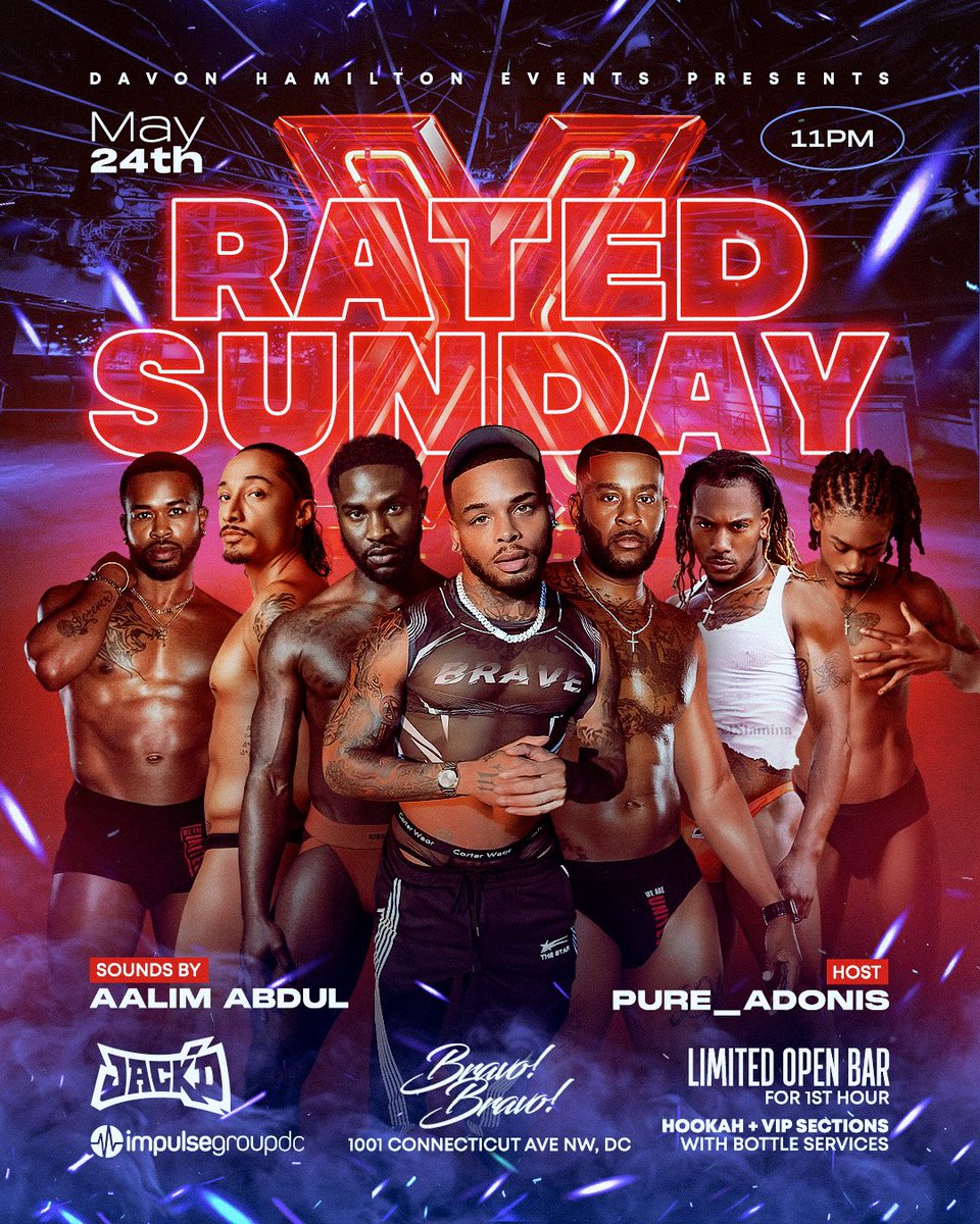 DH__Events's tweet photo. 🗓️ May 24th • X RATED SUNDAY 🕚 11pm
w/ 1 Hour Open Bar • Sounds by @theaalimabdul 
🍾 VIP tables, bottle service, + 💨 Hookah
🩲 Sexy go-go dancers you can’t ignore
🎟️ $10 cover at https://t.co/F27QOBjtkV

👀 Yeah, this party actually requires a lot more clothes on lol. https://t.co/hX4ehvN7Vy