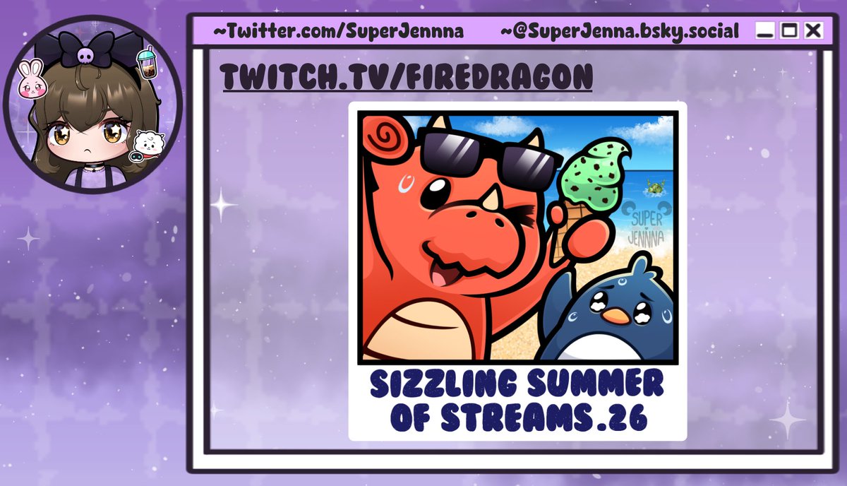 SuperJennna's tweet photo. I designed a sticker for @firedragon's Sizzling Summer of Streams this year, I hope people like it! I don't get to design many stickers and this one is going to be holographic! Also you should check out his streams yusyus🍦✨ https://t.co/n4OEHC8miO