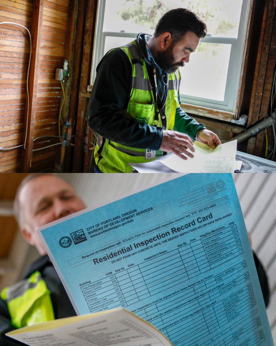 PortlandGov's tweet photo. Building inspectors play a critical role in keeping buildings safe. As construction is underway, they check to see that the approved plans are being followed and that the work is safe.

City of Portland inspectors provide dozens of different types of inspections, from making sure erosion is well managed, to evaluating framing and roofing, to ensuring electrical and plumbing connections are safe, and so much more.

As part of #BuildingSafetyMonth2026, we want to acknowledge the essential service of these inspectors in keeping our homes and businesses safe for years to come. Thank you! 

Learn more at https://t.co/PyP2KaZBQ0.

#Portland #Permitting #Development #BuildingSafety