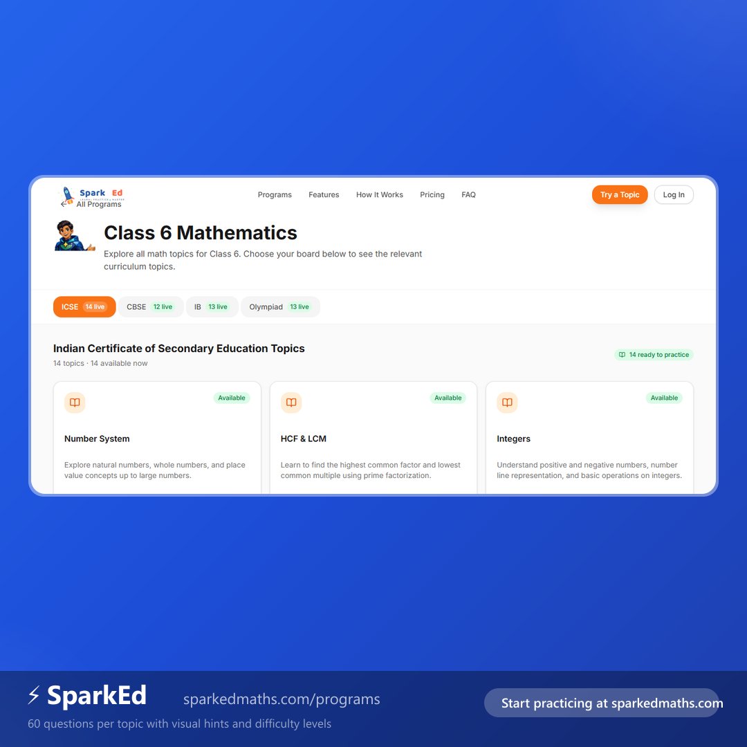 SparkedMaths's tweet photo. POV: you actually understand math for once.
π Pick your class β pick your topic β start solving.
60 questions per topic with visual hints & difficulty levels.
https://t.co/bunFtV9KBE #MathPractice https://t.co/4ESy8h3qlE