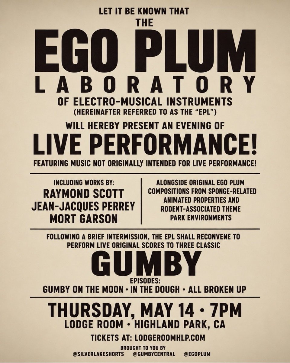 _Raymond_Scott_'s tweet photo. TOMORROW IS THE DAY: Are you going?👇

“Looking forward to seeing you at the LODGE ROOM for this special event. Doors at 7pm and we go on promptly at 8pm. Thank you for the support!”

—@EgoPlum https://t.co/qSvdGBm4oL