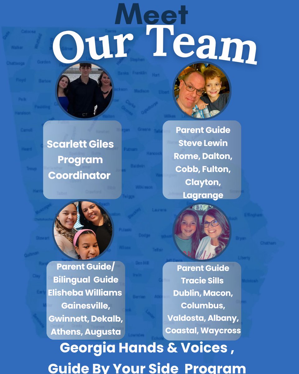 GAHandV's tweet photo. Hello from your Georgia Hands &amp; Voices, Guide By Your Side Team! Here are the Parent Guides &amp; their regions. We also have included our flyer that explains what we do. https://t.co/TU1fETCBwA