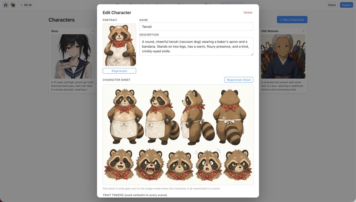 Thomas_hacks's tweet photo. a creator in @cocreatecafe shared a story they were cooking up! rly cool :)

they started in chat describing the stories &amp; then the agent made character sheets and helped them with the base set of storyboards for their film. https://t.co/0hm8lyS34Y
