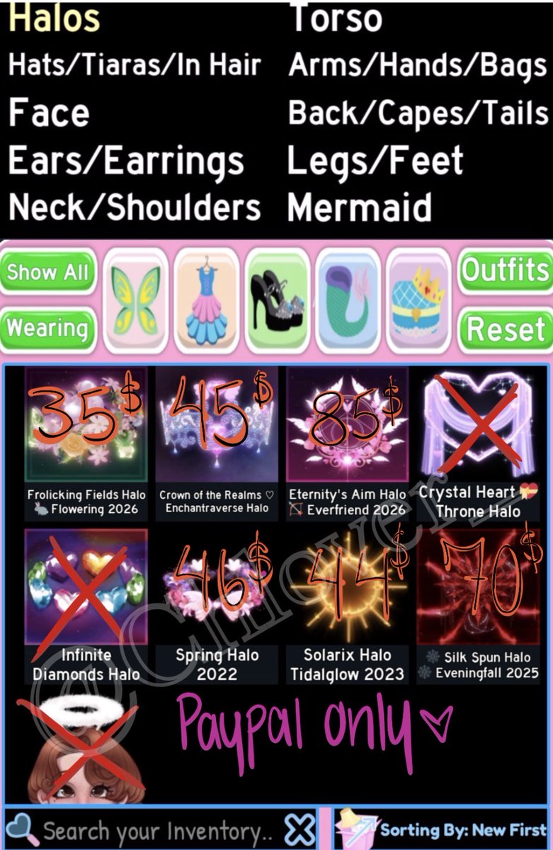 Chlover_'s tweet photo. Selling RH halos for PayPal (FnF) only!! 
(im CAD so please keep in mind conversion rates!)  

must use mm/mw unless you have trusts :)  
dm if interested!
#royalehightrades #royalehightrading #royalehigh #royalehighselling #royalehighcrosstrades https://t.co/rrJLiPifbv