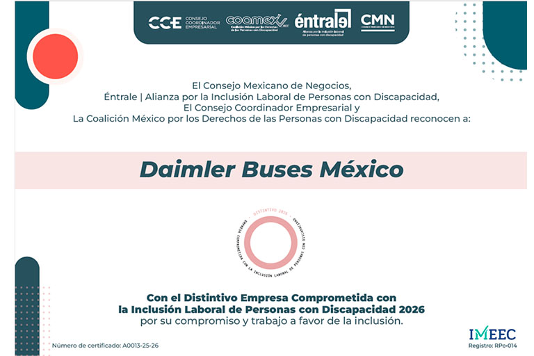 MagazzineTransp's tweet photo. Por cuarto año consecutivo, @MBenzBusesMx recibe el Distintivo Empresa Comprometida por la Inclusión Laboral de Personas con Discapacidad 2026.

🔗https://t.co/JHxFZXPPlt

#MagazzinedelTransporte @coalicionmexico @cceoficialmx @AlianzaEntrale https://t.co/fT0tYvwlGh