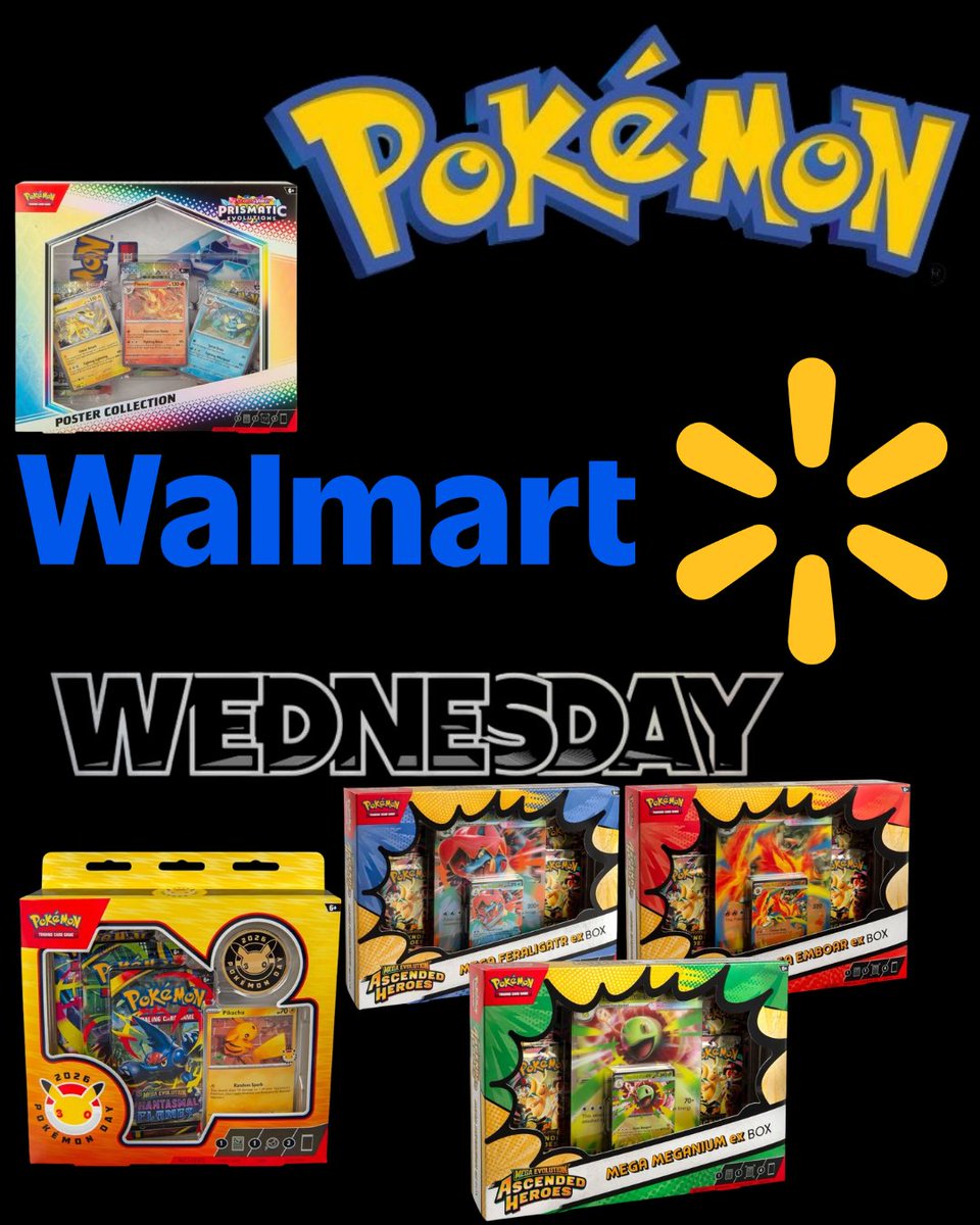 Possible Walmart Wednesday drop  If it actually lands, don't expect  retail prices.  Still might be worth keeping an eye on. #Pokemon #TCG  #AscendedHeroes #PrismaticEvolutions #PokemonDay2026 #MegaEX #PokemonCards  #DropAlert