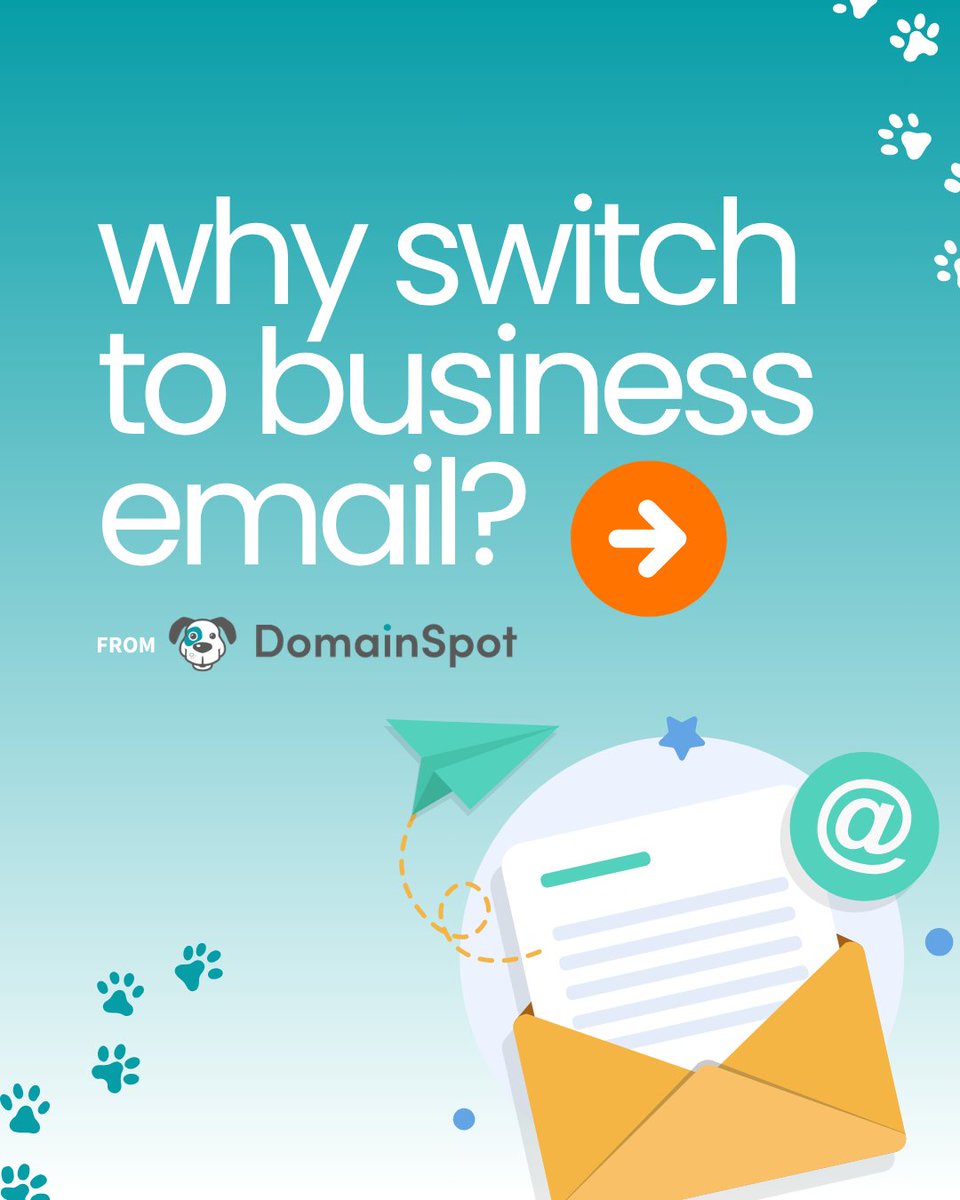 DomainSpotLLC's tweet photo. Still using a personal email for your business use? It’s time to switch! You don’t have to have an extensive website, or even a website at all, to have a professional email. Pair a matching domain email with a domain to help boost your brand’s credibility, with DomainSpot! https://t.co/TqAEw78HQM