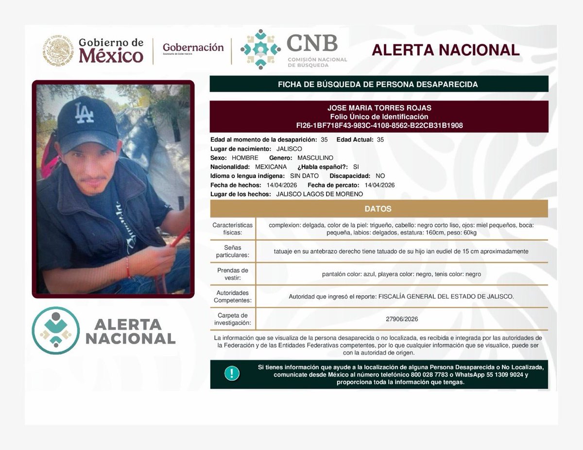 ALERTA AMBER JALISCO tweet media