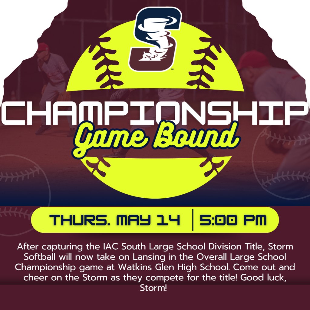 om_schools's tweet photo. 🏆 Congrats to Storm Softball on winning the IAC South Large School Division Title!

Next up: the Overall Large School Championship vs. Lansing this Thursday at Watkins Glen HS. First pitch is at 5 PM.

🥎 Good luck, Storm! https://t.co/3bgxHDuxX6