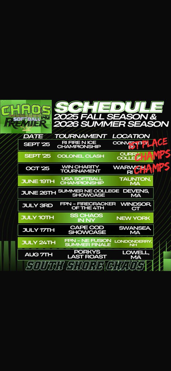 AllieMPowers19's tweet photo. This is my summer schedule, I’m so excited! @SSChaosPremier https://t.co/aY1NyBuhaO