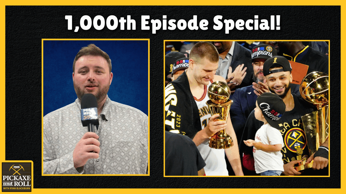 NBABlackburn's tweet photo. The 1,000th episode of Pickaxe and Roll will air tomorrow at noon on @MileHighSports YouTube!

My personal journey, some special guests, and a lot of thank you's.

https://t.co/RZwtrRWpDg https://t.co/hX1wNU1wIt