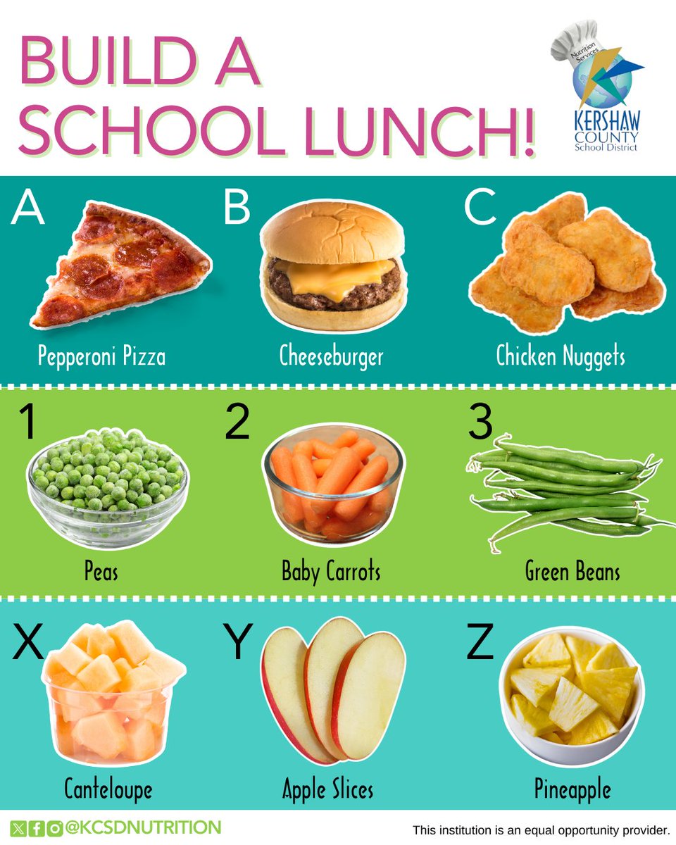 KCSDNutrition's tweet photo. What three things would you put in the ultimate school lunch? Comment below! ⬇️

@kcsdschools #mykcsd #KershawSC #KershawSouthCarolina #Kershaw #SCschools #KershawCounty https://t.co/CHIK8BiLh8