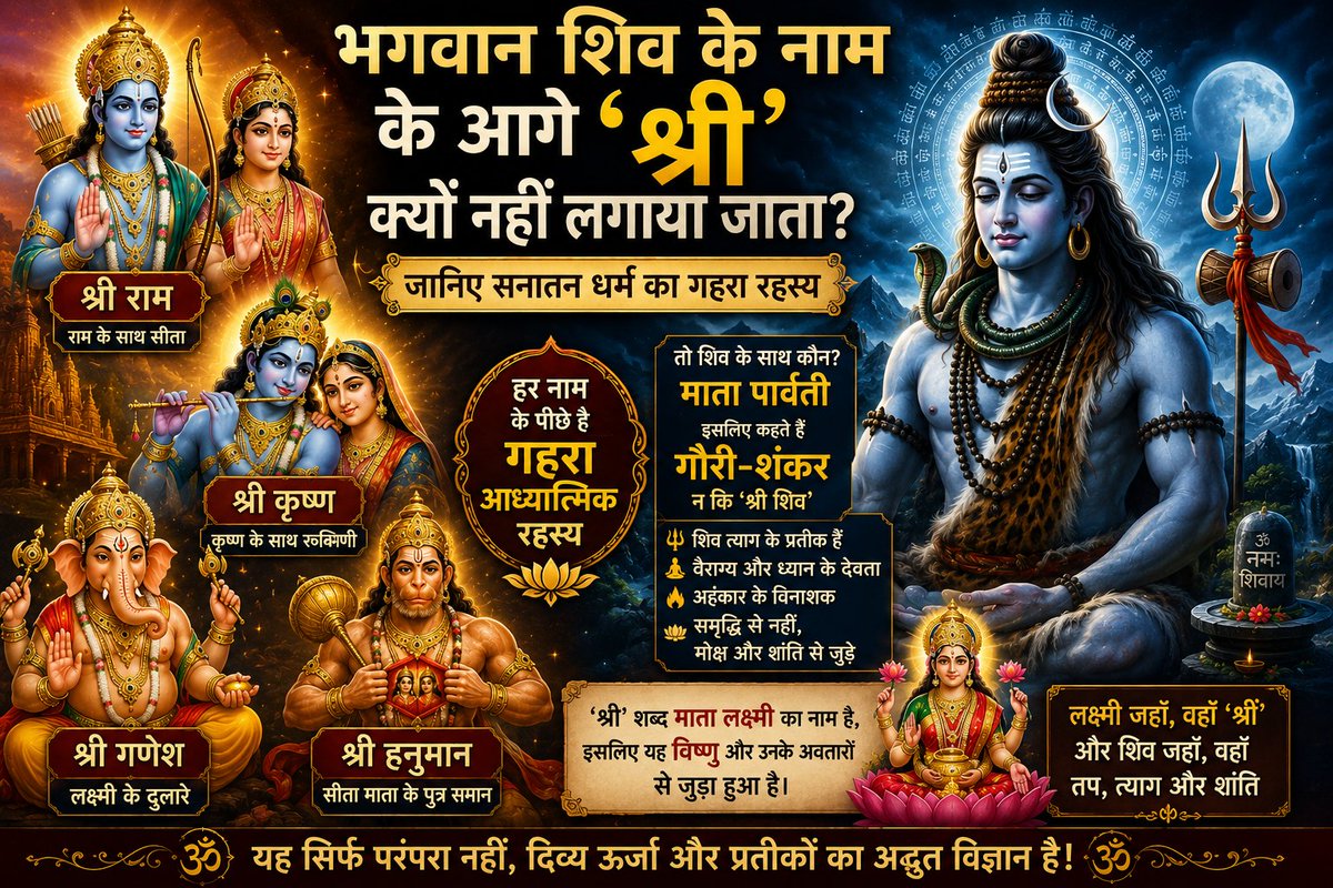 HowTBS's tweet photo. क्या आपने कभी सोचा है कि लोग श्री राम और श्री कृष्ण कहते हैं, लेकिन श्री शिव नहीं? जानिए भगवान शिव, देवी लक्ष्मी, श्री शब्द और सनातन धर्म से जुड़ा यह अद्भुत आध्यात्मिक रहस्य।
https://t.co/dWdKp70FNW
#भगवान_शिव #महादेव #भोलेनाथ #शिव_जी #हर_हर_महादेव #सनातन_धर्म #हिंदू_धर्म https://t.co/rPnDJR56MK