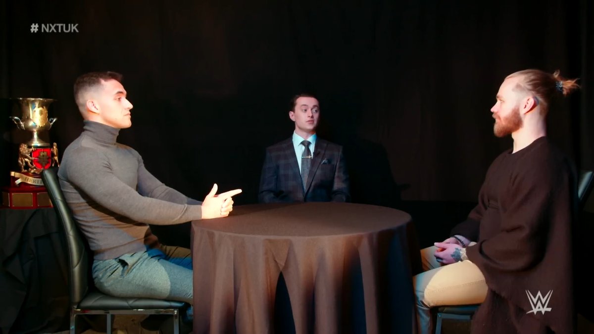 NXTUK_Legacy's tweet photo. May 13, 2021:
At BT Sport Studios, a video aired of a fiery face-to-face discussion between @AKidWrestler and #TylerBate one week ahead of their #HeritageCup Championship Match. #NXTUK
๐ธ WWE https://t.co/wqnPoTVMiF