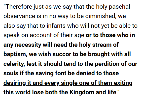 Proselytizer19's tweet photo. @velikovec @cinnamonrib343 @RomanGarza111 @IgnacioLemmi @ReginaCaeli3in1 @MonasteryOCarm You're completely wrong. It also says this:

"... if the saving font be denied to those desiring it and every single one of them exiting this world lose both the Kingdom and life.”

So, they must both desire and receive the saving font of water baptism. https://t.co/gRf6MgLowj