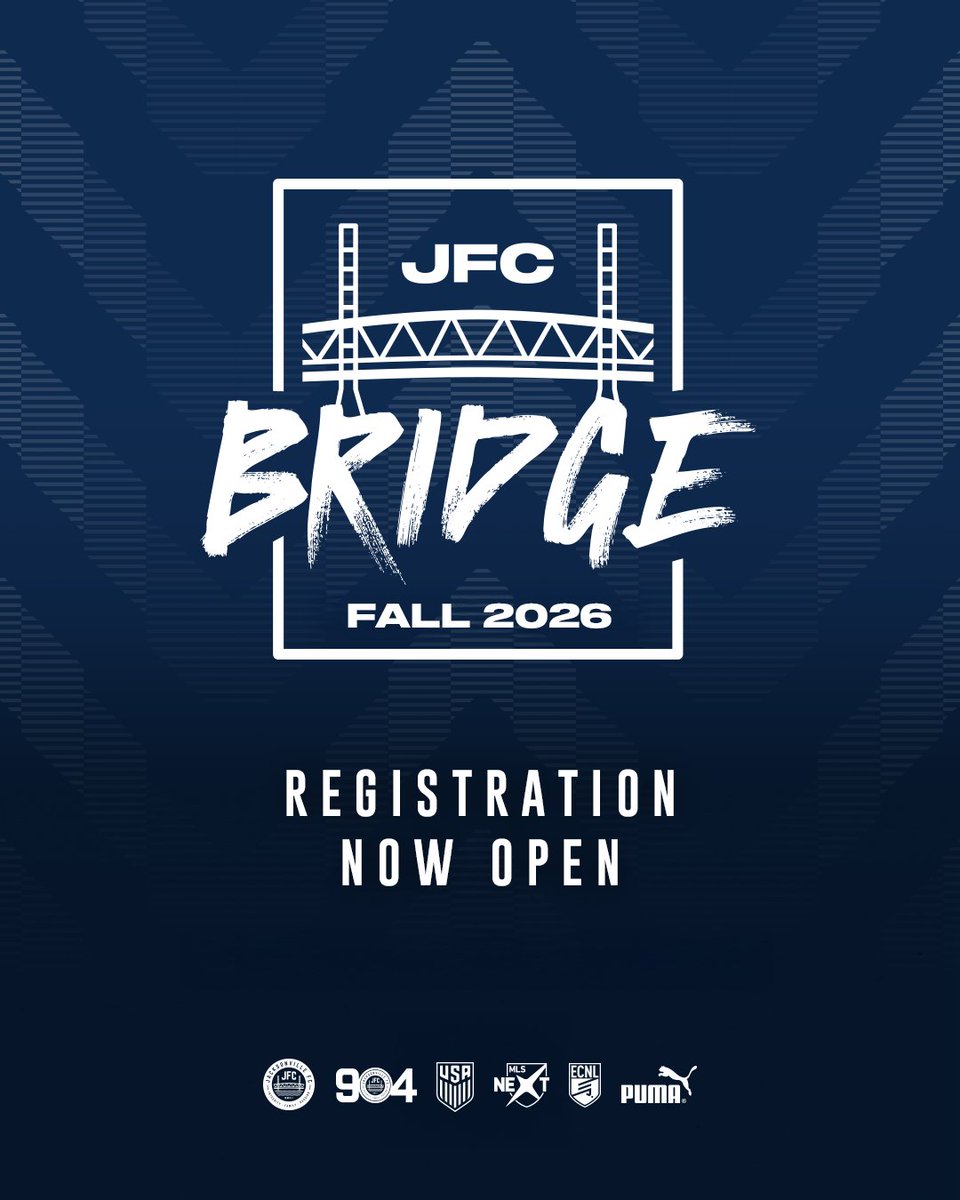 jacksonville_fc's tweet photo. JFC Bridge Fall 2026 Registration is now officially open.

The JFC Bridge Program was created to provide players and families with a developmental environment that bridges the gap between recreational and competitive soccer.

Rec > Bridge > Competitive

Bridge offers:

• Professional coaching and training
• A structured developmental curriculum
• Local league and tournament play
• A positive and affordable soccer experience
• A pathway for continued player growth within JFC

This program is ideal for families seeking a higher level of structure and development while maintaining flexibility and balance for young players.

We are excited to continue growing the Bridge Program and providing more opportunities for players throughout Northeast Florida.

Learn more and register here:
https://t.co/xEeGunPJGp

#PlayerDriven #904JFC