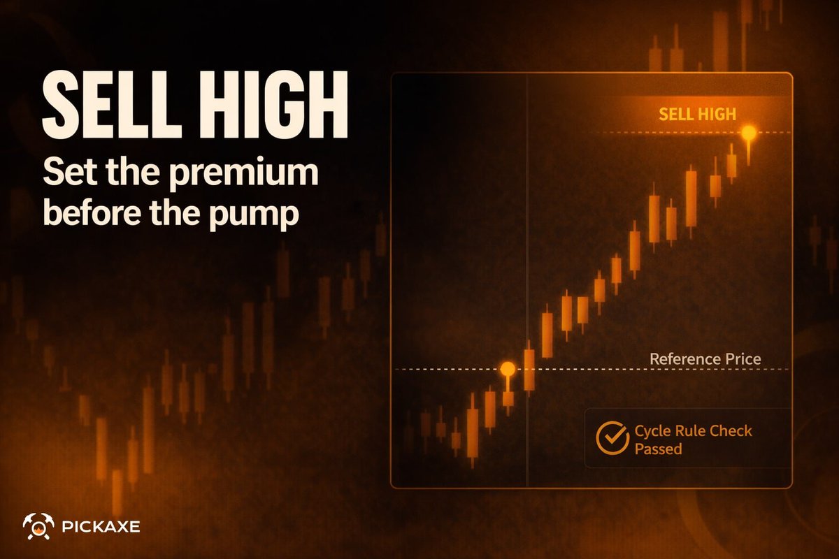 PickaxeFinance's tweet photo. 📈Sell High: Decide the premium before the pump.

• Deposit your asset
• Set target above Reference Price
• Cycle checks your rule
• Execution triggers in your premium zone

Holding forever is not a strategy. Neither is guessing the top.

⛏️ https://t.co/SgkIewWuLu https://t.co/8dPKqHp0VN