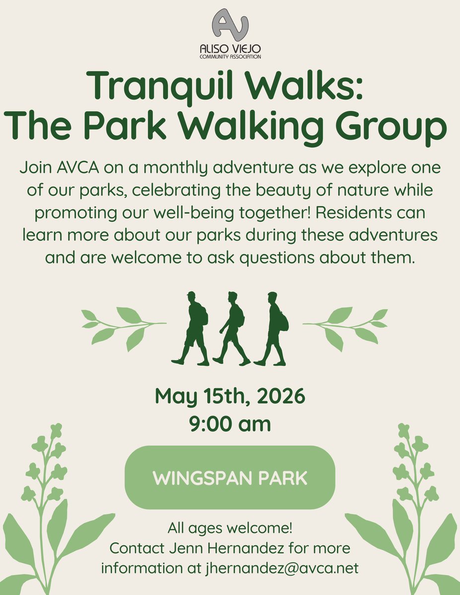 AVCALife's tweet photo. 🚶‍♂️🌳 Join the Park Walking Group!

Embrace the serenity with us on Friday, May 15th, 2026, at 9:00 AM as we stroll through the tranquil beauty of Wingspan Park! 🌿✨ Connect with nature, enhance your well-being, and discover the hidden gems within our parks. https://t.co/9nTy88nYnw