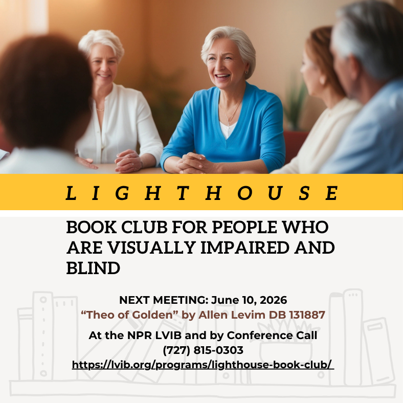 LighthouseVIB's tweet photo. The next #LVIBbookclub for people who are visually impaired and blind in Pasco, Hernando &amp; Citrus is on Wednesday, June 10 at 10 am. The book is "Theo of Golden" by Allen Levi, DB 131887. The #bookclub is held in person &amp; by conference call. Learn more: https://t.co/iIgoQGYlTC https://t.co/ONPiSTFBiz