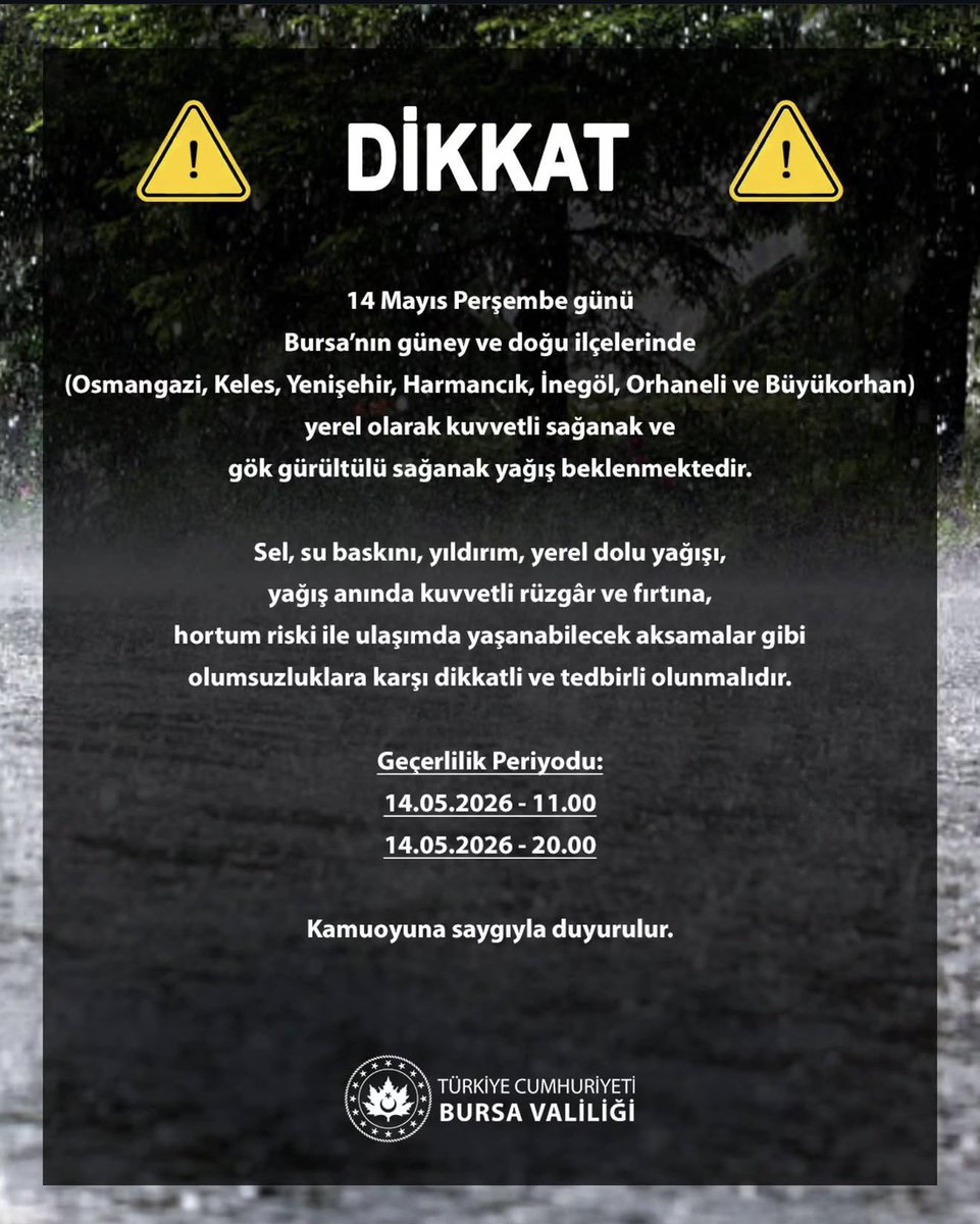 sirinmedya's tweet photo. Bursa Valiliğinden Kritik Uyarı.. https://t.co/bCWfByils1