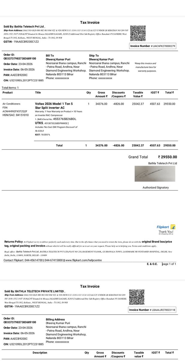 surajkrpuri's tweet photo. @flipkartsupport
@Flipkart @myvoltas AC is not cooling properly even at 16°C and is performing worse than a normal fan. Your service centre has not provided a satisfactory resolution. Pls arrange immediate inspection, repair/replacement,Return before the return policy expires. https://t.co/lfOPIUB6lr