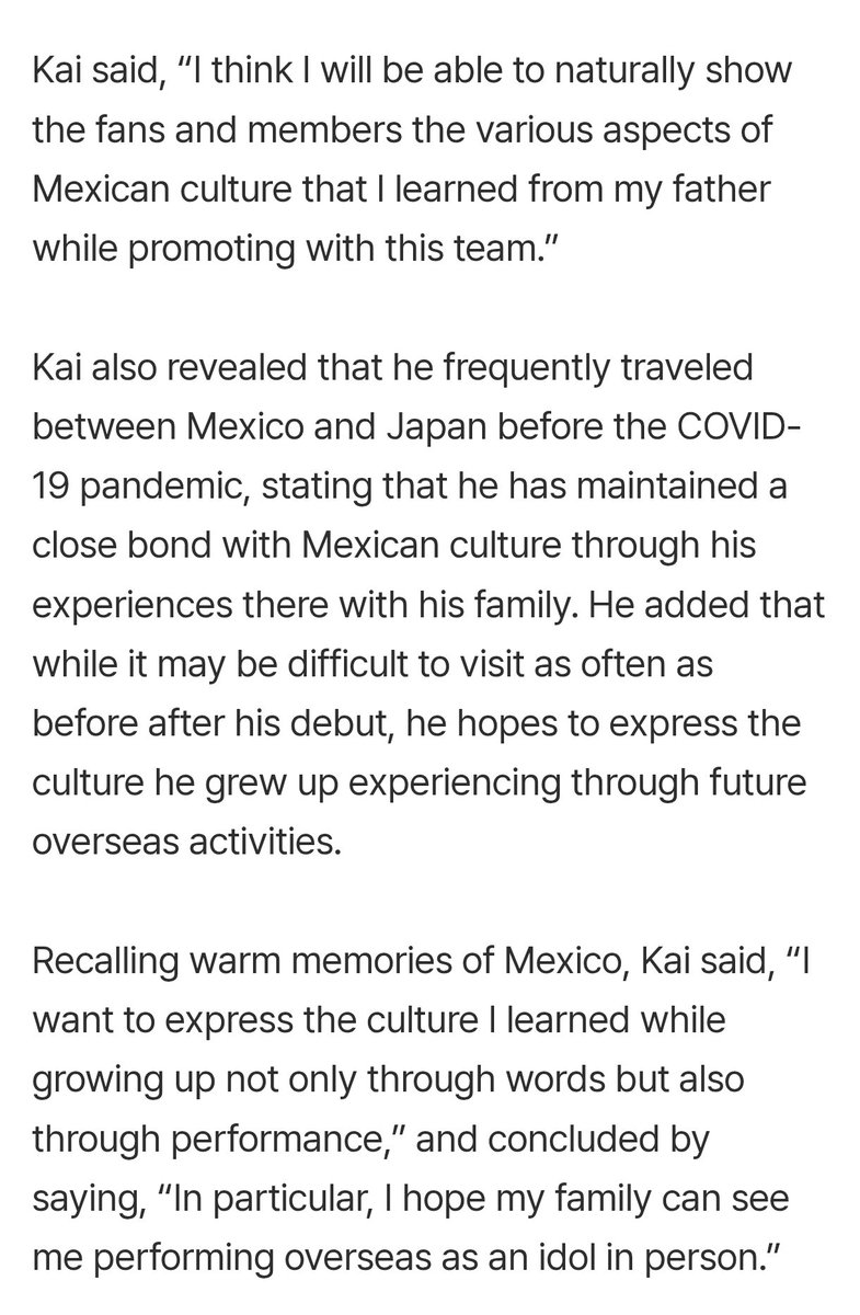 Moonstarjae's tweet photo. Kai expressed his ambition to introduce Mexican culture to fans around the world through future activities.

🔗https://t.co/JURvdnB5fC

#YUHZ #유어즈
#KAI #카이 https://t.co/Y9GXsMiBXH