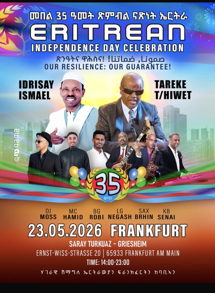 ERI1991TREA's tweet photo. The unjust and illegitimate ban has officially been lifted. As of today, May 24 Independence Day will be celebrated proudly and openly — a double victory for freedom and unity. 🇪🇷 #May24 #IndependenceDay #DoubleVictory #Frankfurt #Eritrea https://t.co/xLWdLWE2jc
