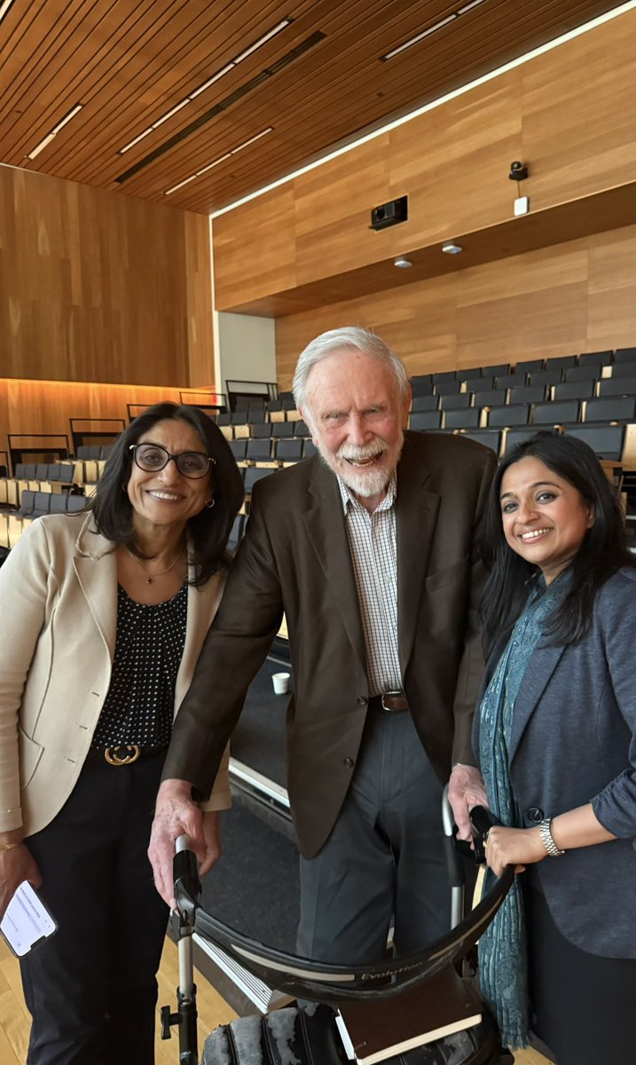 DrMMukherjee's tweet photo. With a legend in #respirology and our first division director : Prof Dr Norman Jones  as young and thriving at 95!  And the graceful friend colleague mentor @sehmir after the PoB Research Trainee Day @McMasterU #Firestone https://t.co/JHqoV2MNsA