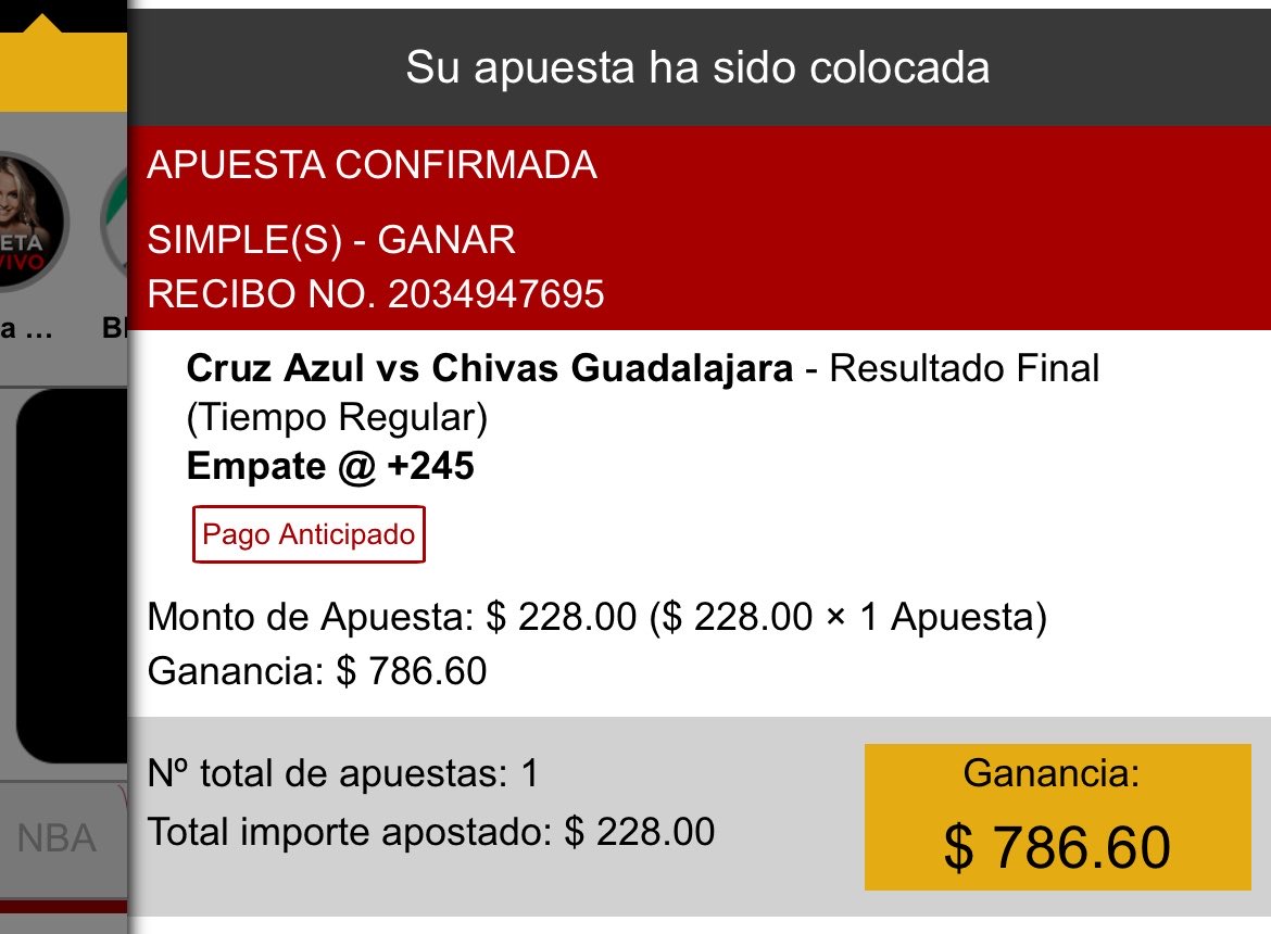 Bonover88's tweet photo. Liguilla. Semifinal de ida.
Cruz Azul vs Chivas 🥶⚽️

+245 al empate.
$228 para cobrar $786.60. 💸
Partido cerrado, tensión alta y el Azteca listo para arder. 🎬🔥

#CruzAzul #Chivas #LigaMX #Liguilla #Semifinal #ApuestasDeportivas #FutbolMX https://t.co/nc57rUn2AX