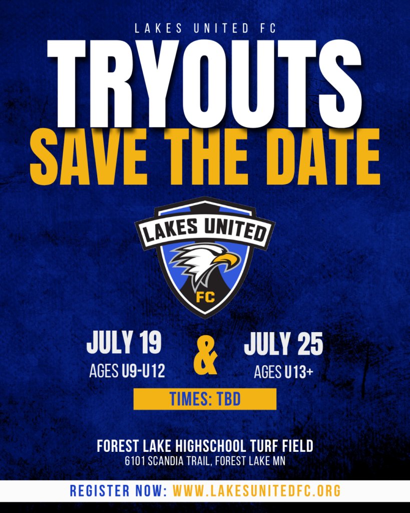 LakesUnited's tweet photo. SAVE THE DATE // Tryouts are coming!

Find additional details and register at https://t.co/m89NSkb4MM https://t.co/NrOyAo1xr6