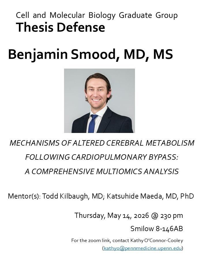 CAMBUpenn's tweet photo. Benjamin Smood in the @Kilbaugh &amp; Maeda labs defends his thesis tomorrow! https://t.co/FO6EqusgYb