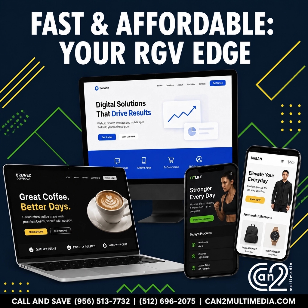Can2Multimedia's tweet photo. The RGV market moves fast. 💨 In 2026, a fast website is your edge. Lead the way with design that converts. Ready to stand out? Let’s build your digital future! 🚀

Call (956) 513-7732 or (512) 696-2075
https://t.co/Z8z4CykYaY

#Can2Multimedia  #Branding #socialmediagrowth https://t.co/StYbukO25V